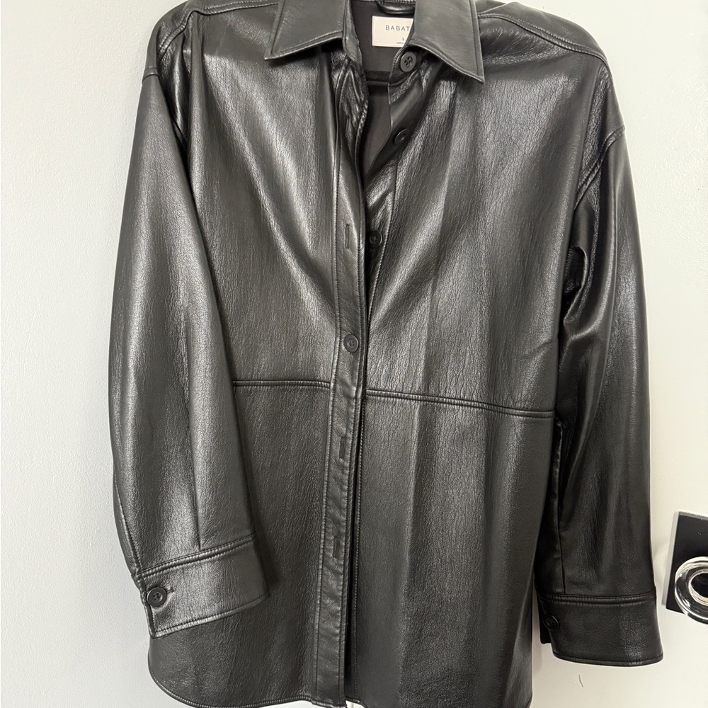 Aritzia Babaton Black Faux Leather Shirt Jacket